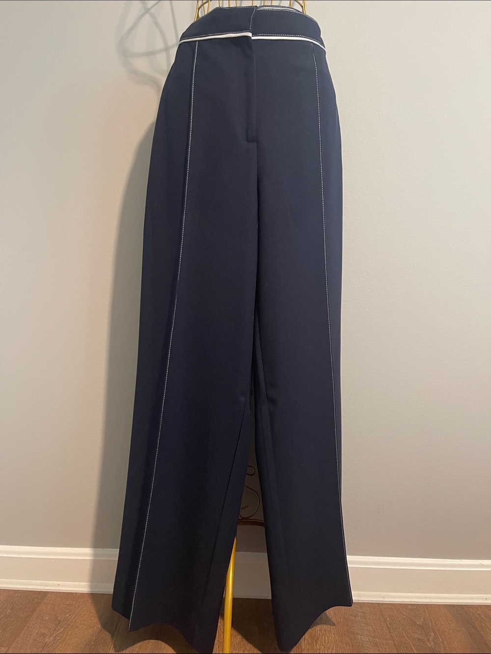 Reiss Navy Wide-Leg Trousers with White Stitching